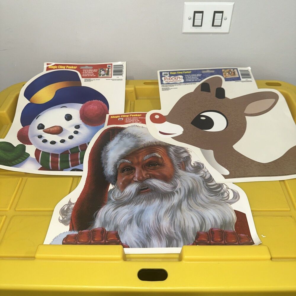 Vtg Mello Smello Magic Cling Peeker Santa Twinkle Eye, Rudolph And Snowman